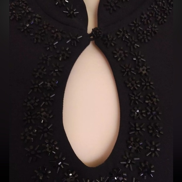 LIZ CLAIBORNE Womens Size 8 Black Beaded Keyhole Neck Tea Length Dress Maxi - Picture 7 of 11